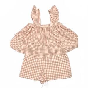NWT Copper Key Pink & White Gingham Plaid Ruffle Short Set- Size Medium